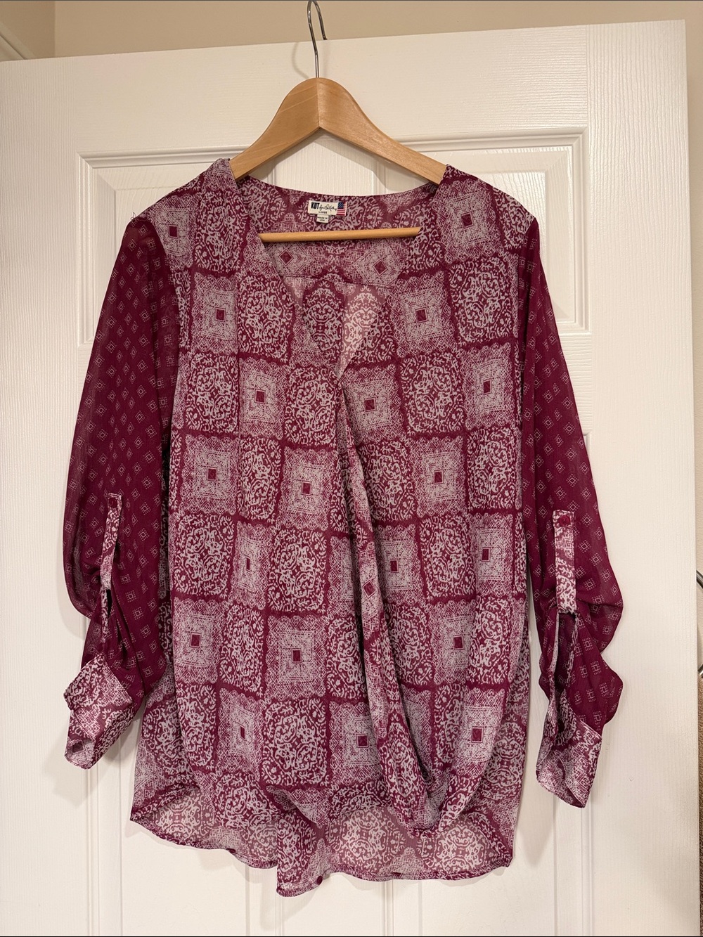 Kut from the Kloth Burgundy Printed Draped Tunic Top